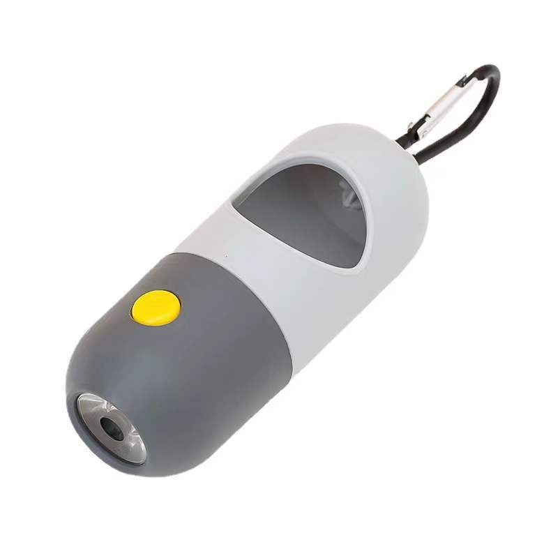 Eligible Gray Black LED waste-bag dispenser with clip.