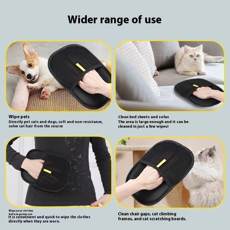 Dark brown hair removal mitt shown on hand.